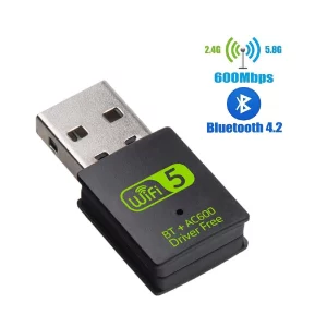 600Mbps Dual Band WiFi + Bluetooth Adapter For PC/Laptop- (CD Free Version, WiFi Hotspot Supported, 2.4GHz + 5GHz)